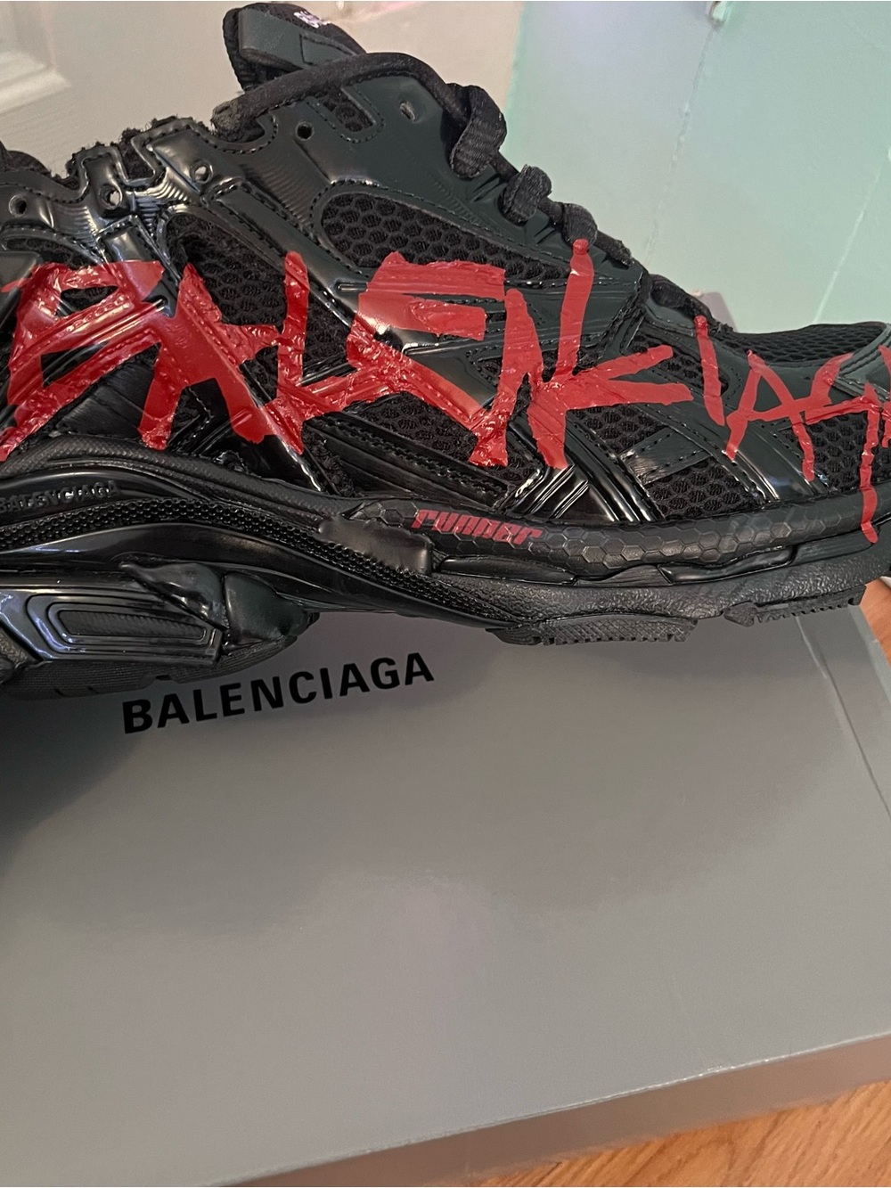Balenciaga Red Graffiti Sneakers - Picture 4 of 12